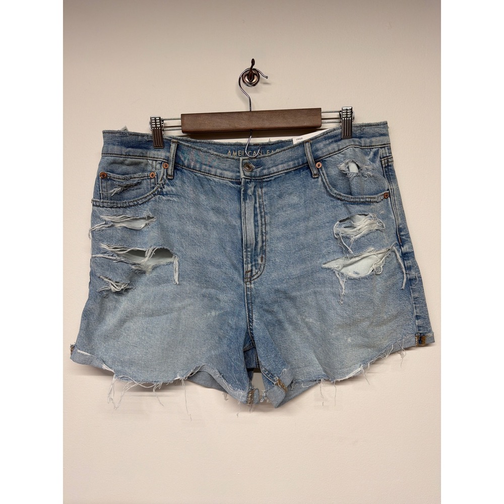 American Eagle Super High Rise Relaxed Denim Jean Short Strigid Size 16 NWT